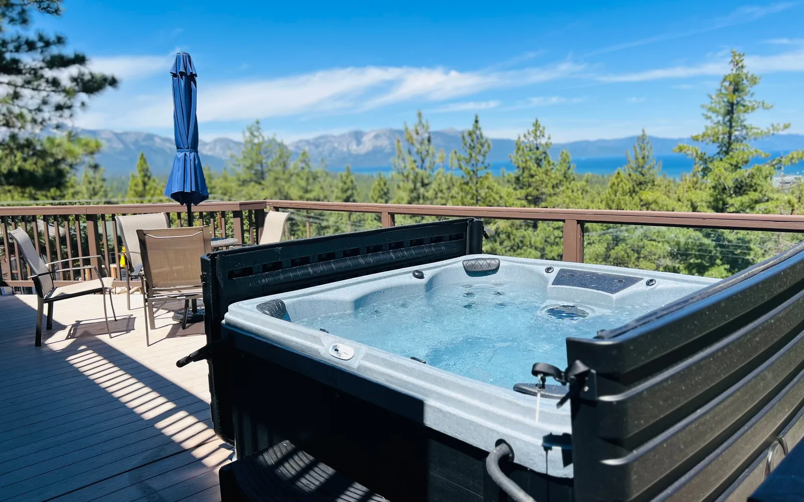 Lake Tahoe vacation home deck overlooking the water